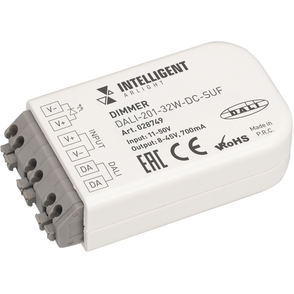 

INTELLIGENT Диммер DALI-201-32W-DC-SUF (8-45V DC, 700mА) (IARL, IP20 Пластик, 3 года) 028749 Arlight, 028749