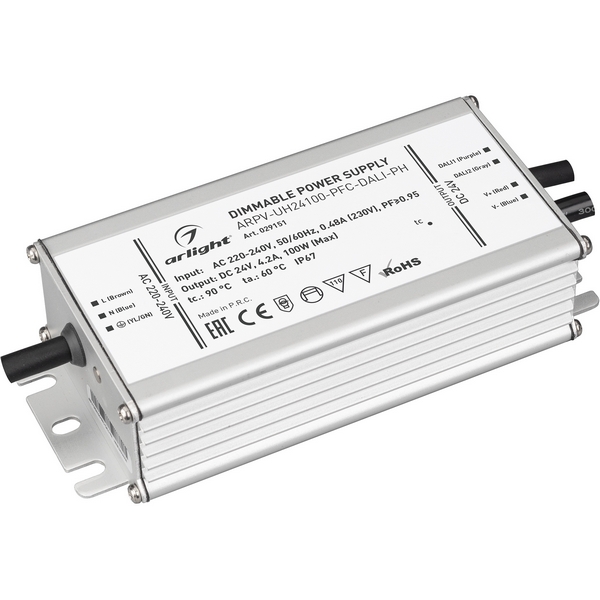 

Блок питания ARPV-UH24100-PFC-DALI-PH (24V, 4.2A, 100W) (Arlight, IP67 Металл, 7 лет) 029151, Серый, ARPV-UH 029151