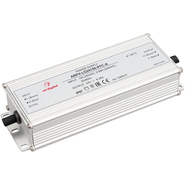 

Блок питания ARPV-LG24150-PFC-A (24V, 6.25A, 150W) (Arlight, IP67 Металл, 5 лет) 030015, Серый, ARPV-LG 030015