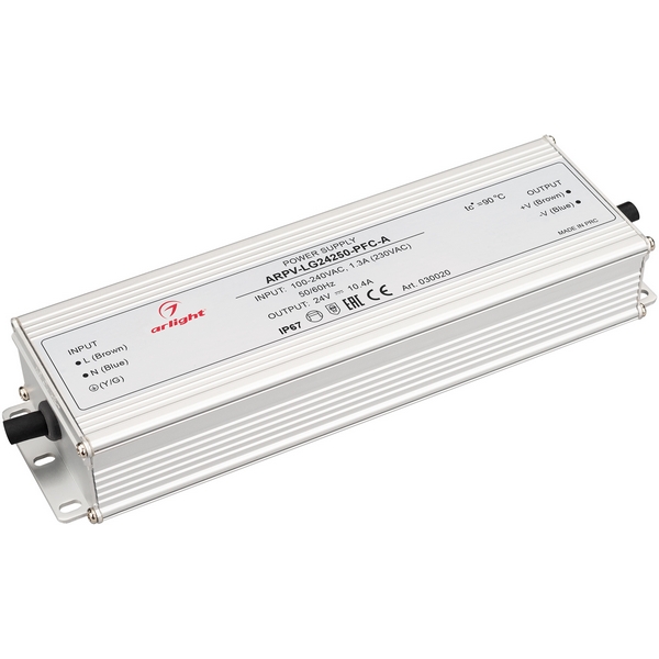 

Блок питания ARPV-LG24250-PFC-A (24V, 10.4A, 250W) (Arlight, IP67 Металл, 5 лет) 030020, Серый, ARPV-LG 030020