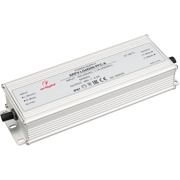 

Блок питания ARPV-LG48200-PFC-A (48V, 4.2A, 200W) (Arlight, IP67 Металл) 030033, Алюминий, ARPV-LG 030033