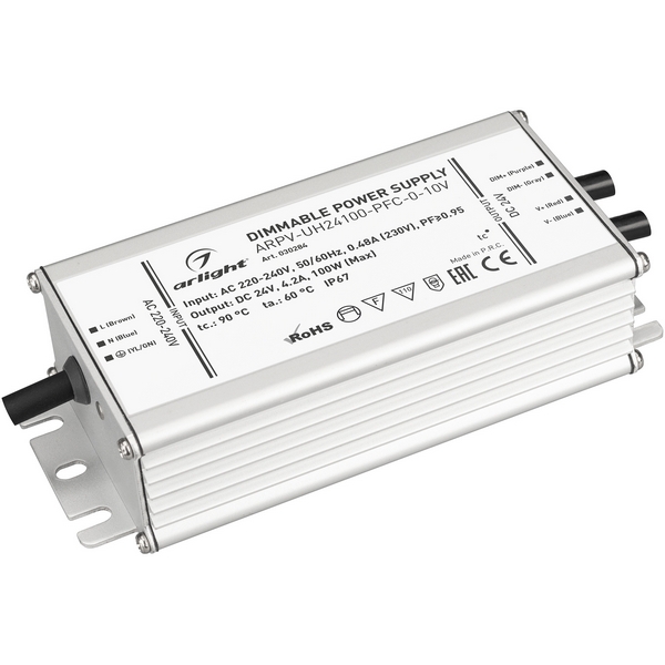 

Блок питания ARPV-UH24100-PFC-0-10V (24V, 4.2A, 100W) (Arlight, IP67 Металл, 7 лет) 030284, Серый, ARPV-UH 030284