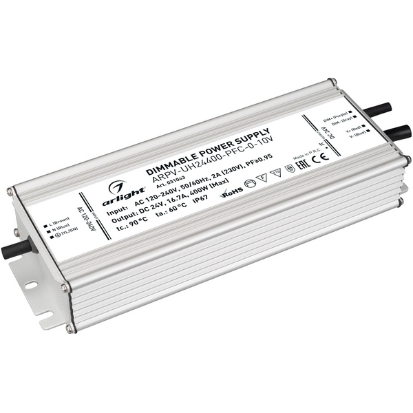 

Блок питания ARPV-UH24400-PFC-0-10V (24V, 16.7A, 400W) (Arlight, IP67 Металл, 7 лет) 031043, Серый, ARPV-UH 031043