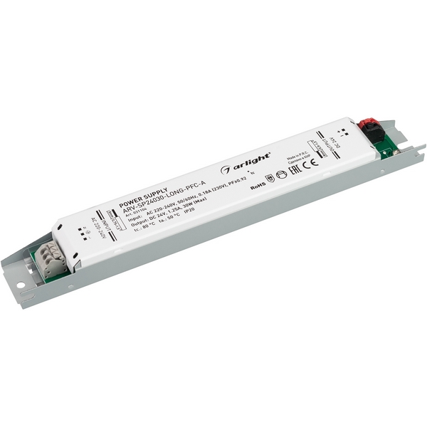 

Блок питания ARV-SP24030-LONG-PFC-A (24V, 1.25A, 30W) (Arlight, IP20 Металл, 5 лет) 031104, Алюминий, ARV-SP 031104