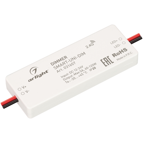 

Диммер SMART-UNI-DIM (12-24V, 1x5A, 2.4G) (Arlight, IP20 Пластик, 5 лет) 031607, Белый, 031607