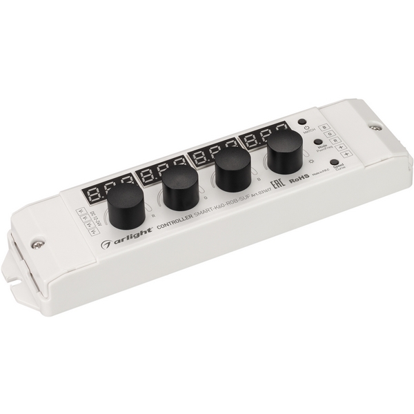 

Контроллер SMART-K60-RGB-SUF (12-24V, 3x4A, 2.4G) (Arlight, IP20 Пластик, 5 лет) 031617, Белый, 031617