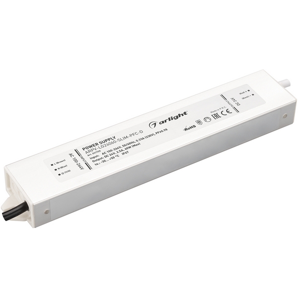 

Блок питания ARPV-LG24060-SLIM-PFC-D (24V, 2.5A, 60W) (Arlight, IP67 Металл) 031720, Белый, ARPV-LG 031720