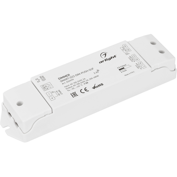 

Диммер SMART-D22-DIM-PUSH-SUF (230V, 2A, TRIAC, 2.4G) (Arlight, IP20 Пластик, 5 лет) 032999, Белый, 032999