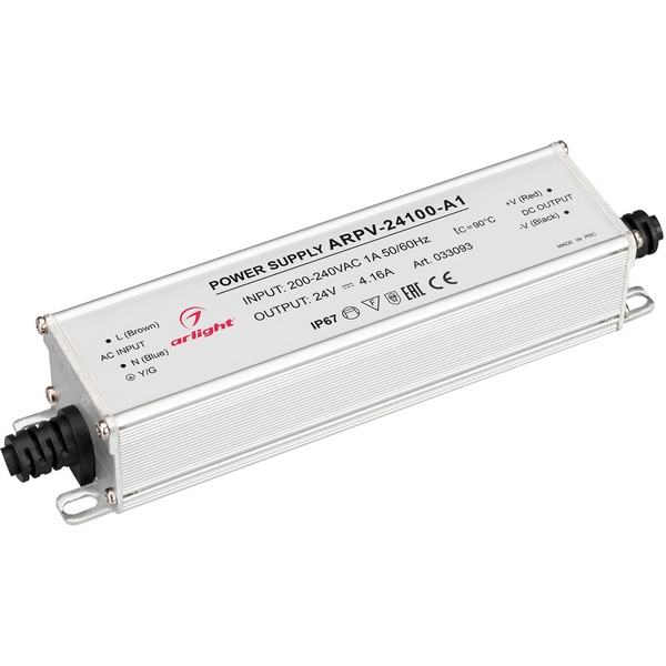 

Блок питания ARPV-24100-A1 (24V, 4.16A, 100W) (Arlight, IP67 Металл, 3 года) 033093, Серый, ARPV 033093