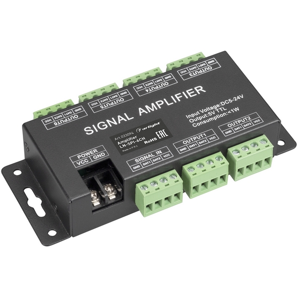 

Усилитель сигнала LN-SPI-6CH (5-24V) (Arlight, IP20 Металл, 1 год) 033094, Черный, 033094