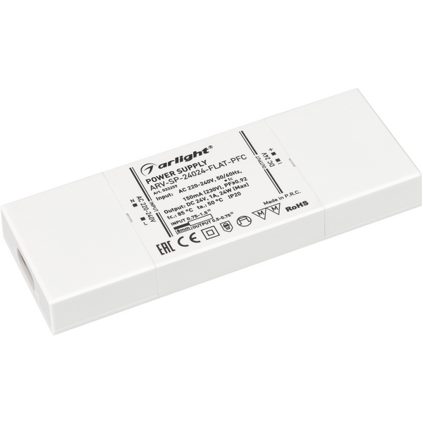

Блок питания ARV-SP-24024-FLAT-PFC (24V, 1A, 24W) (Arlight, IP20 Пластик) 033259, Белый, ARV-SP 033259
