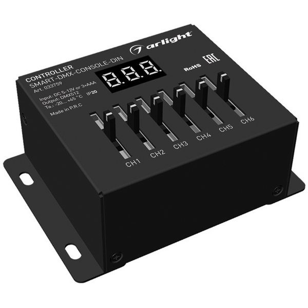

Контроллер SMART-DMX-CONSOLE-DIN (5-12V, 6CH, XLR3) (Arlight, IP20 Металл, 5 лет) 033759, 033759