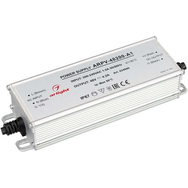 

Блок питания ARPV-48200-A1 (48V, 4.2A, 200W) (Arlight, IP67 Металл, 3 года) 034690, ARPV 034690