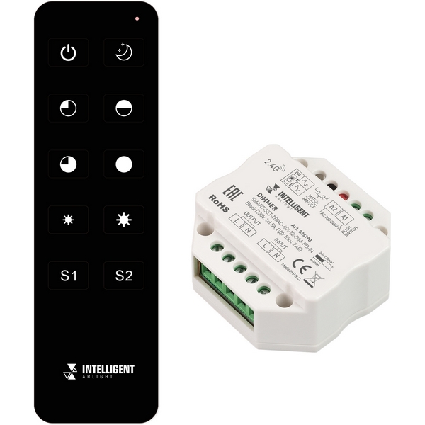 

INTELLIGENT Диммер SMART-SET-TRIAC-601-72-DIM-PD-IN Black (230V, 1x1.5A, ПДУ 10кн, 2.4G) (IARL, IP20 Пластик, 5 лет) 036190 Arlight, 036190