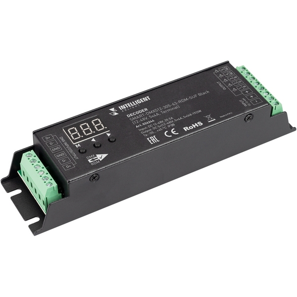 

INTELLIGENT Декодер SMART-DMX512-305-63-RDM-SUF Black (12-48V, 5x4A, Terminal) (IARL, IP20 Металл, 5 лет) 036244 Arlight, 036244