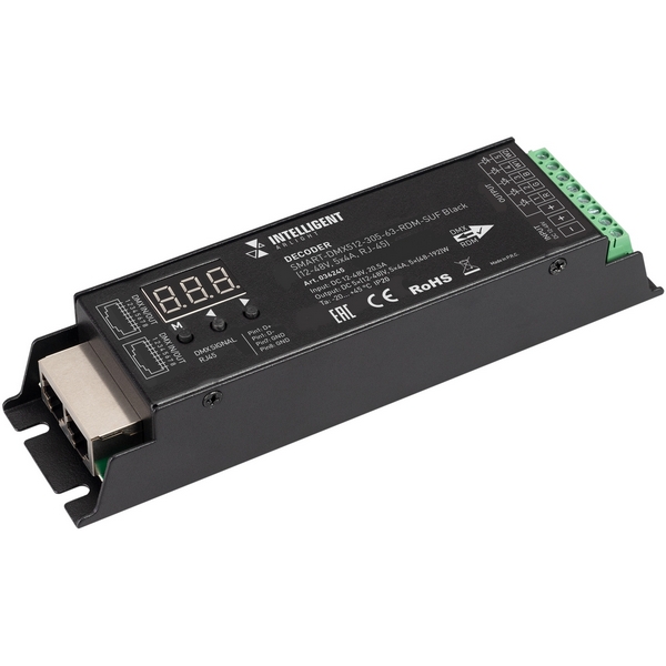 

INTELLIGENT Декодер SMART-DMX512-305-63-RDM-SUF Black (12-48V, 5x4A, RJ-45) (IARL, IP20 Металл, 5 лет) 036245 Arlight, 036245