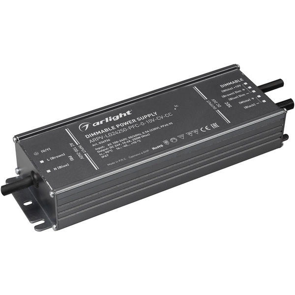 

Блок питания ARPV-LG24250-PFC-0-10V-CV-CC (24V, 10.4A, 250W) (Arlight, IP67 Металл, 5 лет) 036936, ARPV-LG 036936