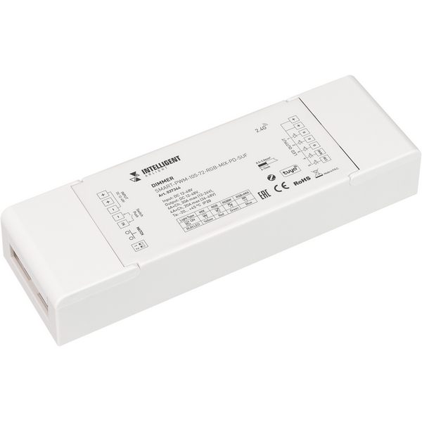 

INTELLIGENT ARLIGHT Диммер SMART-PWM-105-72-RGB-MIX-PD-SUF (12-48V, 5x6A, ZB, 2.4G) (IARL, IP20 Пластик, 5 лет) 037344 Arlight, Белый, 037344