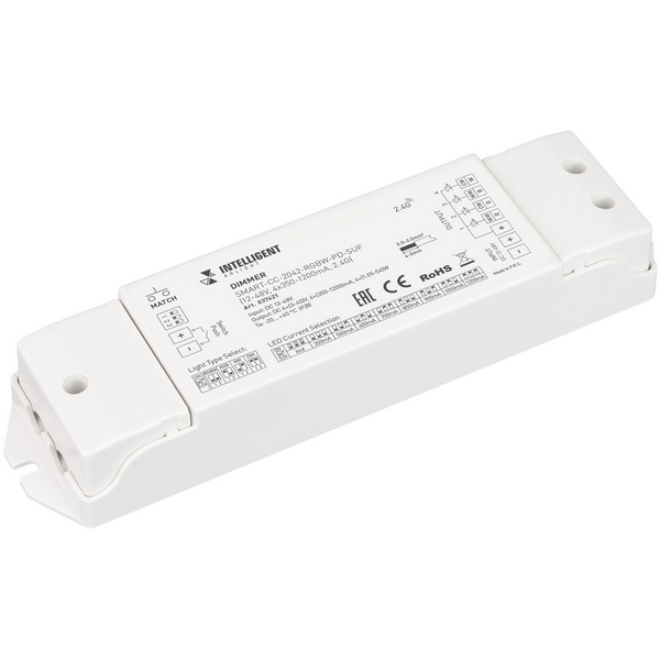 

INTELLIGENT Диммер SMART-CC-2042-RGBW-PD-SUF (12-48V, 4x350-1200mA, 2.4G) (IARL, IP20 Пластик, 5 лет) 037421 Arlight, 037421