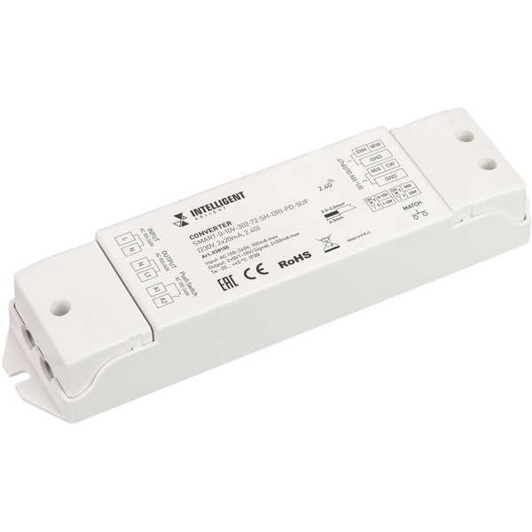 

INTELLIGENT Конвертер SMART-0-10V-302-72-SH-DRI-PD-SUF (230V, 2x20mA, 2.4G) (IARL, IP20 Пластик, 5 лет) 038155 Arlight, 038155