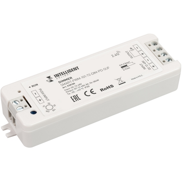 

INTELLIGENT Диммер SMART-PWM-101-72-DIM-PD-SUF (12-48V, 1x8A, SS, 2.4G) (IARL, IP20 Пластик, 5 лет) 038180 Arlight, 038180