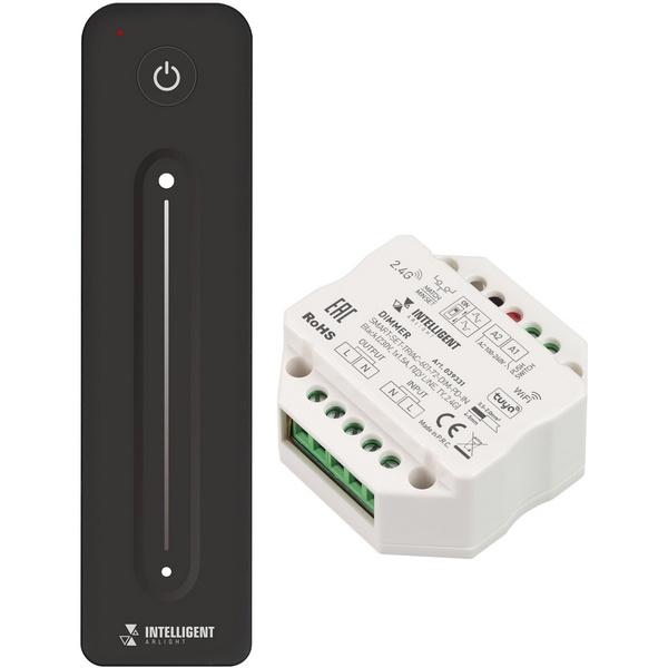 

INTELLIGENT Диммер SMART-SET-TRIAC-601-72-DIM-PD-IN Black (230V, 1x1.5A, ПДУ LINE, TY, 2.4G) (IARL, IP20 Пластик, 5 лет) 039331 Arlight, 039331