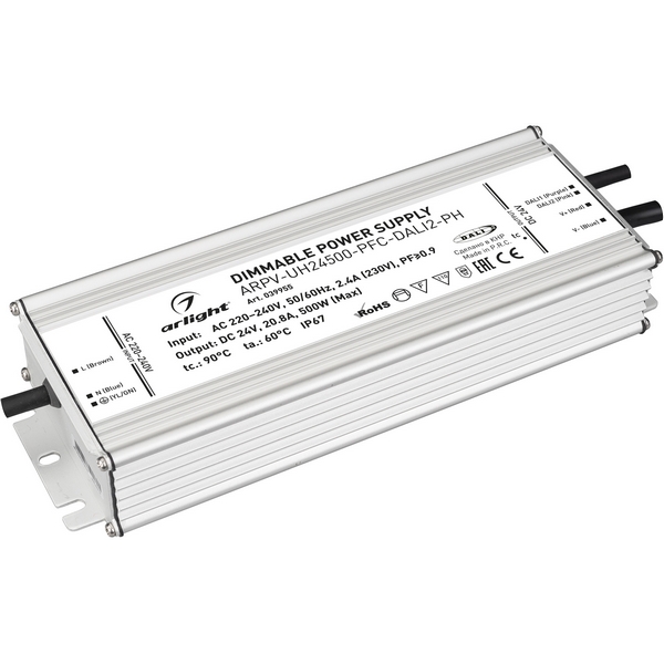 

Блок питания ARPV-UH24500-PFC-DALI2-PH (24V, 20.8A, 500W) (Arlight, IP67 Металл) 039955, ARPV-UH 039955