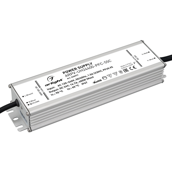 

Блок питания ARPV-UH24400-PFC-55C (24V, 16.7A, 400W) (Arlight, IP67 Металл) 040977, ARPV-UH 040977