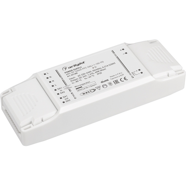 

Блок питания ARV-SP-24040-PFC-DALI-1-10V-PD (24V, 1.67A, 40W) (Arlight, IP20 Пластик, 5 лет) 041385, ARV-SP 041385