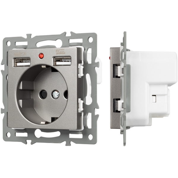 

Механизм розетки с USB зарядкой SCT-MUAA-PL-GR (250V, 16A) (Arlight) 043735, Серый, 043735