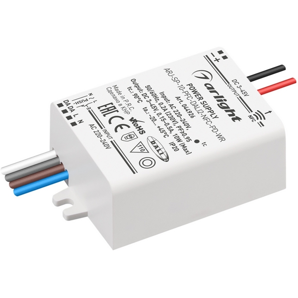 

Блок питания ARJ-SP-10-PFC-DALI2-NFC-PD-WR (10W, 3-45V, 0.15-0.5A) (Arlight, IP20 Пластик) 044926, ARJ 044926
