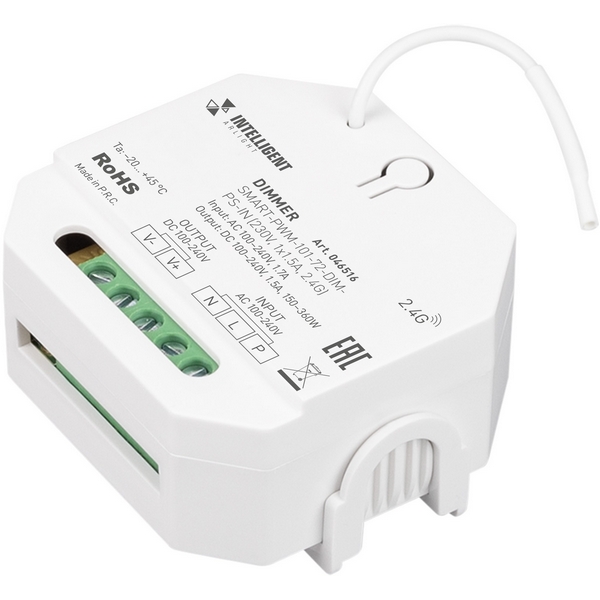 

INTELLIGENT ARLIGHT Диммер SMART-PWM-101-72-DIM-PS-IN (230V, 1x1.5A, 2.4G) (IARL, IP20 Пластик, 5 лет) 046516 Arlight, 046516