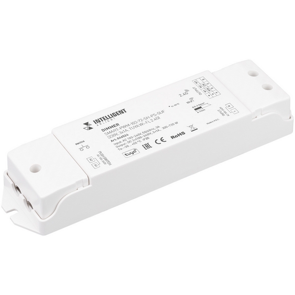 

INTELLIGENT ARLIGHT Диммер SMART-PWM-103-72-SH-PS-SUF (230V, 3x1A, TUYA Wi-Fi, 2.4G) (IARL, IP20 Пластик, 5 лет) 046524 Arlight, 046524