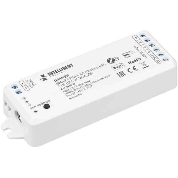 

INTELLIGENT ARLIGHT Диммер SMART-PWM-102-72-RGB-MIX-SUF (12-24V, 5x3A, ZB) (IARL, Пластик) 046538 Arlight, 046538