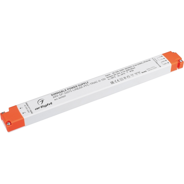 

Блок питания ARV-SP-24075-LINEAR-PFC-TRIAC-0-10V (24V, 3.1A, 75W) (Arlight, IP20 Пластик, 5 лет) 047027, ARV-SP 047027