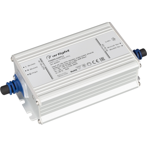 

Блок питания ARPJ-LG-721050-PFC (50W, 36-72V, 0.5-1.05A) (Arlight, IP67 Металл, 5 лет) 047371, ARPJ 047371