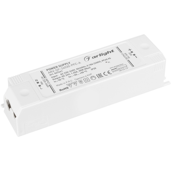 

Блок питания ARV-SP-24030-PFC-A (24V, 1.25A, 30W) (Arlight, IP20 Пластик, 5 лет) 047441, ARV-SP 047441