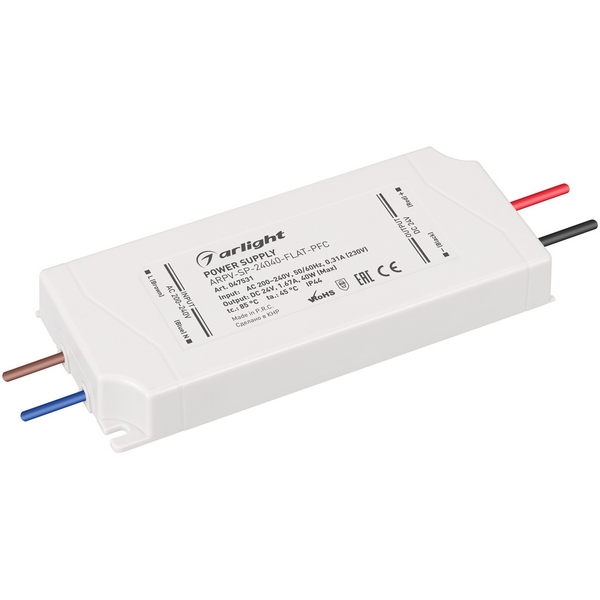 

Блок питания ARPV-SP-24040-FLAT-PFC (24V, 1.67A, 40W) (Arlight, IP44 Пластик, 5 лет) 047531, ARPV 047531