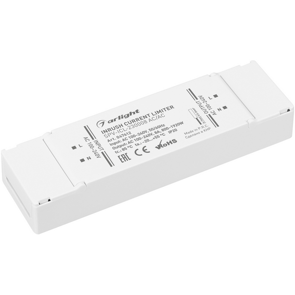 

Ограничитель пускового тока SPV-ICL-230008 AC/AC (100-240V, 8A) (Arlight, IP20 Пластик, 5 лет) 047612, SPV 047612
