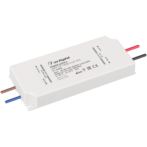 

Блок питания ARPV-SP-12030-FLAT-PFC (12V, 2.5A, 30W) (Arlight, IP44 Пластик, 5 лет) 049008, ARPV 049008