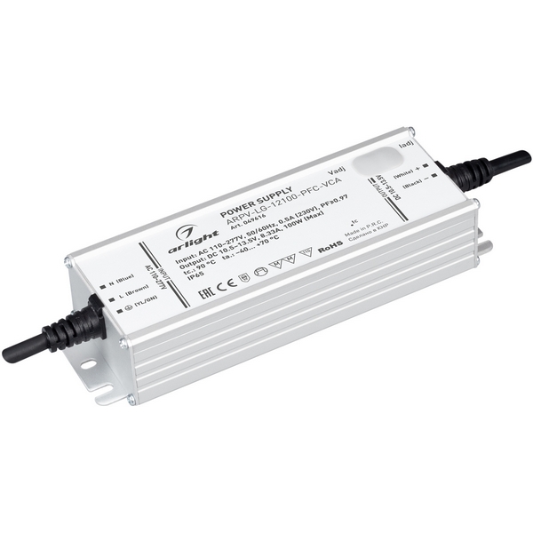 

Блок питания ARPV-LG-12100-PFC-VCA (10.5-13.5V, 8.33A, 100W) (Arlight, IP65 Металл) 049616, ARPV-LG 049616