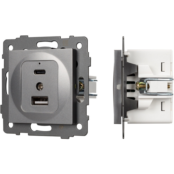 

Механизм USB розетки SCT-MUAC-PL-GR-V (5V, 3A, QC4) (Arlight) 049840, Серый, 049840