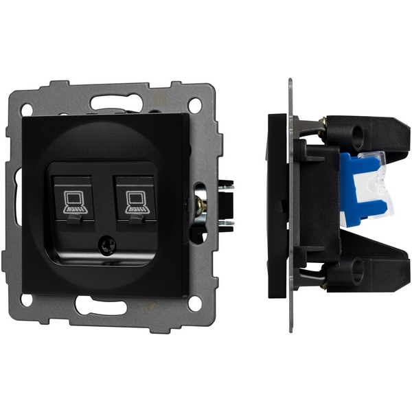 

Механизм компьютерной розетки двойной SCT-MPC2-PL-BK-V (RJ-45, CAT6) (Arlight) 049853, Черный, 049853