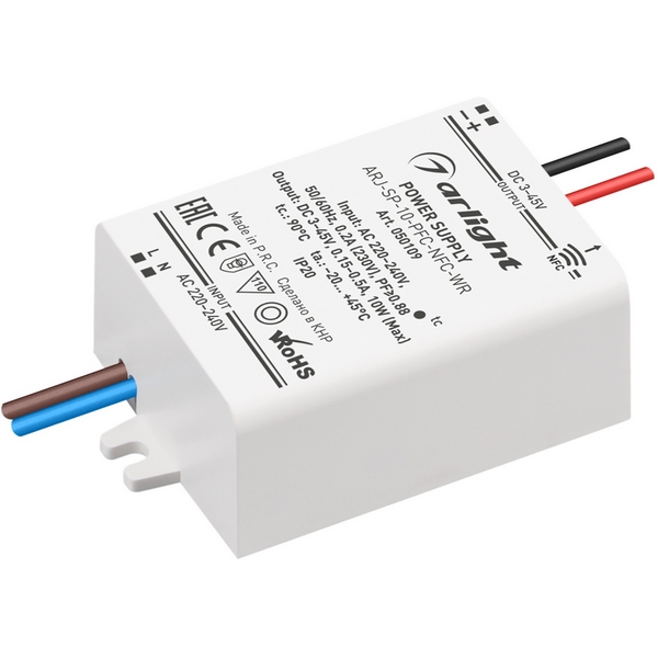 

Блок питания ARJ-SP-10-PFC-NFC-WR (10W, 3-45V, 0.15-0.5A) (Arlight, IP20 Пластик) 050109, ARJ 050109