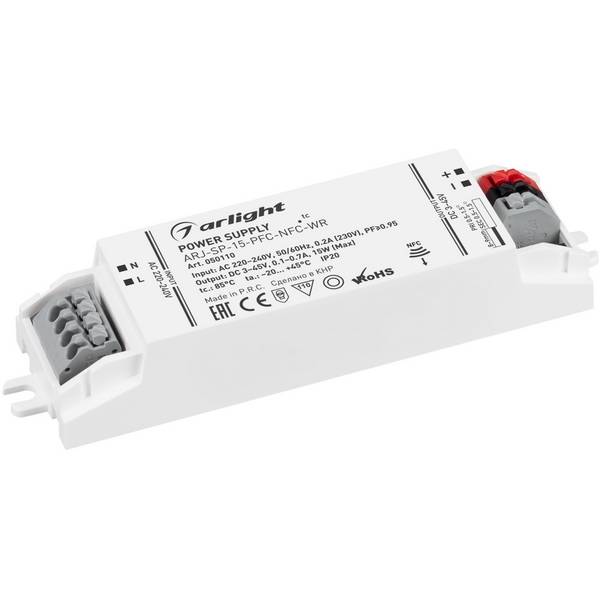 

Блок питания ARJ-SP-15-PFC-NFC-WR (15W, 3-45V, 0.1-0.7A) (Arlight, IP20 Пластик) 050110, ARJ 050110