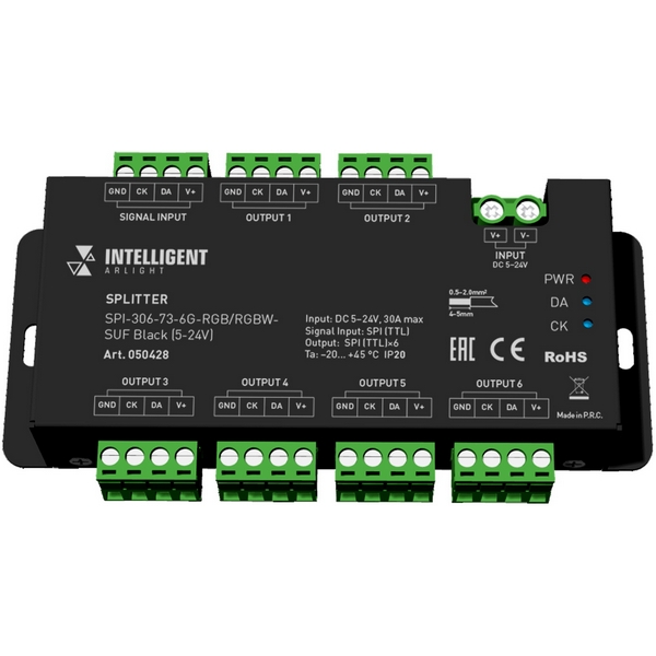 Изображение товара Сплиттер сигнала для LED-строк Arlight SPI-306-73-6G-RGB/RGBW-SUF черный 24V