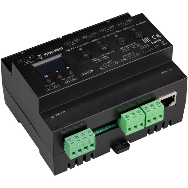 Изображение товара Релейный модуль INTELLIGENT ARLIGHT DALI-SWITCH-708-82-4G-D2-DRO-RDM-DIN Black