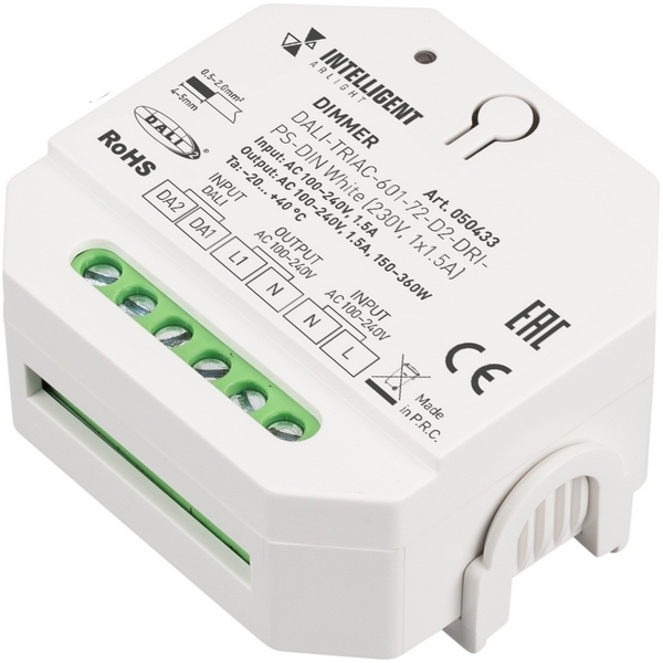 

Диммер INTELLIGENT ARLIGHT DALI-TRIAC-601-72-D2-DRI-PS-DIN White (230V, 1x1.5A) (IARL, IP20 Пластик) 050433 Arlight, 050433