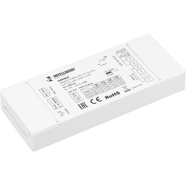 

INTELLIGENT ARLIGHT Диммер SMART-PWM-102-72-SH-PS-SUF (12-48V, 2x7A, 2.4G) (IARL, Контроллер) 050444 Arlight, Smart 050444