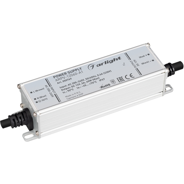 

Блок питания ARPV-12060-A1 (12V, 5.0A, 60W) (Arlight, IP67 Металл) 050769, ARPV 050769